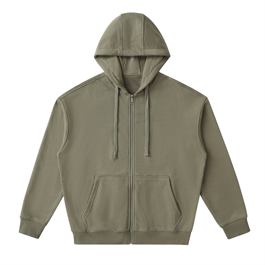 Shoulder Drop Zip Up Hoodie