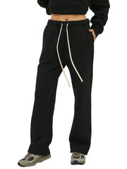 Unisex Solid Color Fleece Straight Leg Pants