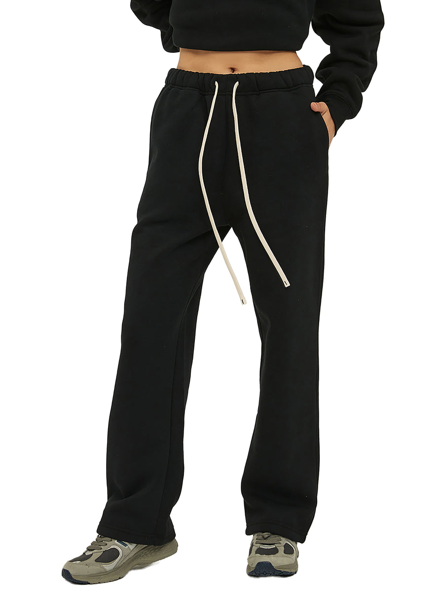 Unisex Solid Color Fleece Straight Leg Pants