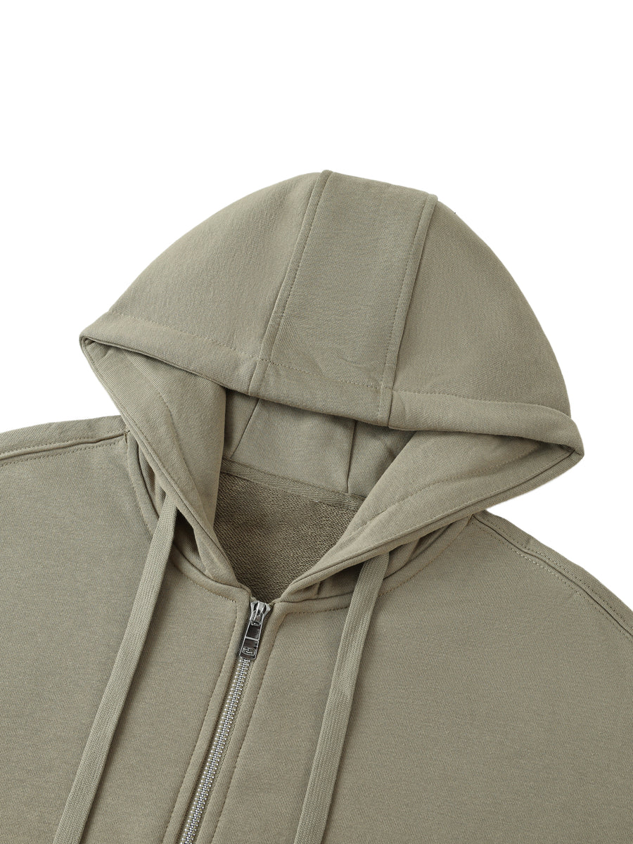 Shoulder Drop Zip Up Hoodie